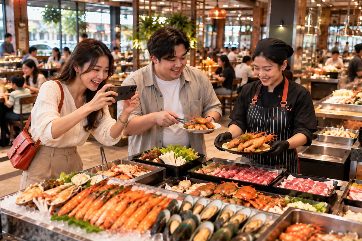 โปรโมทร้านบุฟเฟ่ต์เปิดใหม่ บุฟเฟ่ต์อาหารหลากหลายและซีฟู้ด ใกล้ถนนเทพรักษ์ เทพรักษ์.com